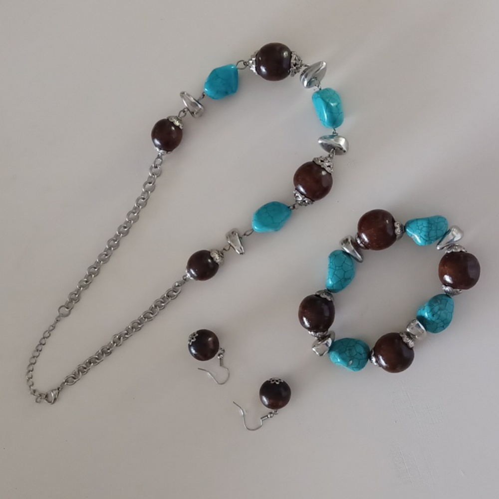 SET of Manganese & Wood Necklace/Bracelet/Earrings